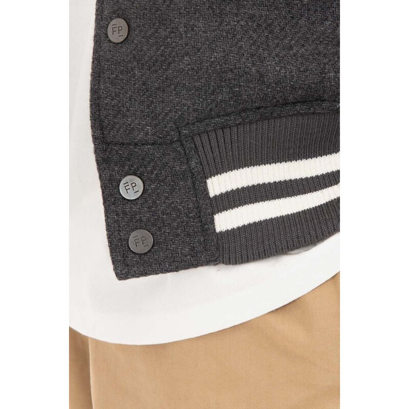 Bunda z vlněné směsi Filling Pieces Varsity Jacket šedá barva, přechodná, 81422201874-GREY