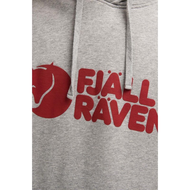 Bavlněná mikina Fjallraven Logo Hoodie F84144 020-999 pánská, šedá barva, s kapucí, vzorovaná