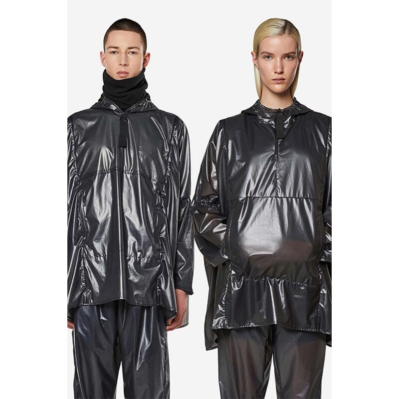 Nepromokavá bunda Rains Ultralight Anorak 18880 BLACK černá barva, přechodná, oversize