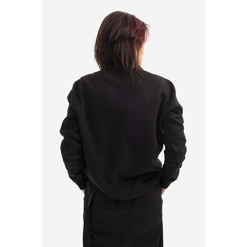 Bavlněná mikina Rick Owens dámská, černá barva, s kapucí, hladká, DS01B7231.F.BLACK-Black