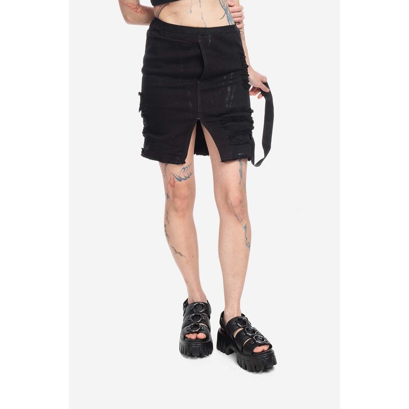 Džínová sukně Rick Owens černá barva, mini, pouzdrová, DS02B4343.SBFLS.BLACK-Black