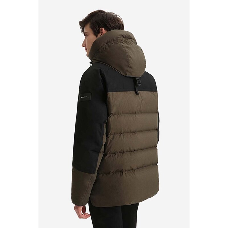 Péřová bunda Woolrich Male Mixed Media Teton Jacket CFWOOU0525MRUT172 pánská, zelená barva, zimní