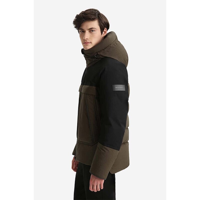 Péřová bunda Woolrich Male Mixed Media Teton Jacket CFWOOU0525MRUT172 pánská, zelená barva, zimní