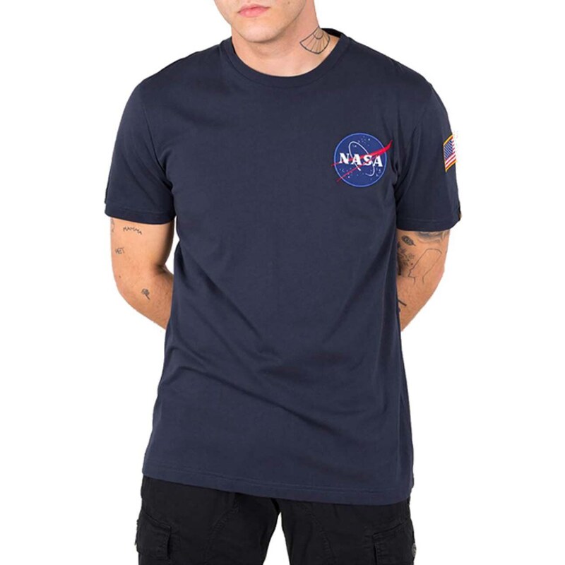 Bavlněné tričko Alpha Industries Space Shuttle T tmavomodrá barva, s potiskem, 176507.07-navy