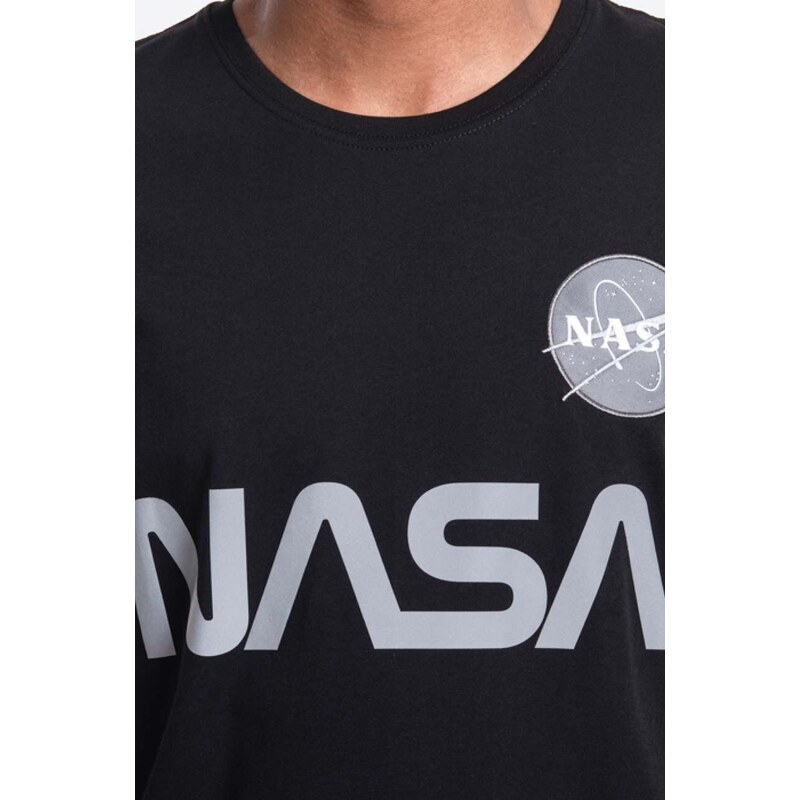 Bavlněné tričko Alpha Industries x NASA černá barva, s potiskem, 178501.03-black