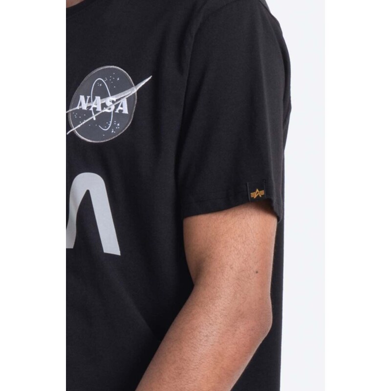 Bavlněné tričko Alpha Industries x NASA černá barva, s potiskem, 178501.03-black