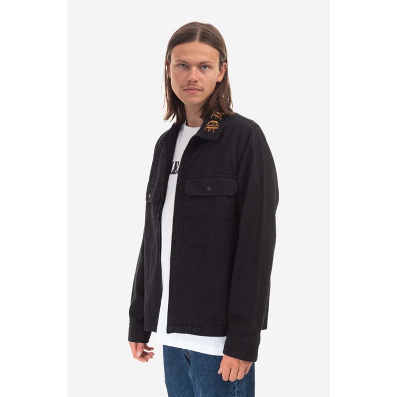 Džínová bunda PLEASURES Temper Work Jacket černá barva, přechodná, P22F029-BLACK