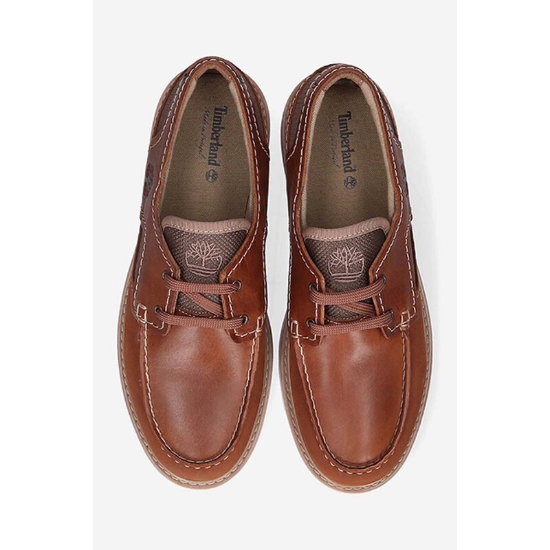 Kožené mokasíny Timberland Newmarket II Boatshoe pánské, hnědá barva, A2AGZ-BROWN