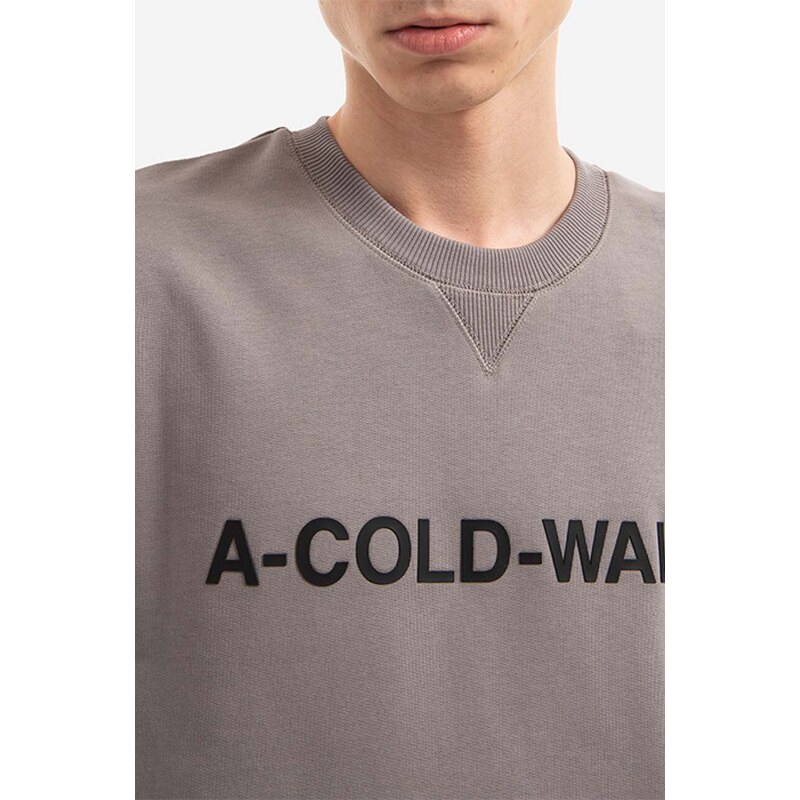 Bavlněná mikina A-COLD-WALL* Essential Logo Crewneck pánská, šedá barva, s potiskem, ACWMW056.-SLATEGREY