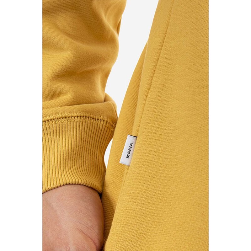 Bavlněná mikina Makia pánská, žlutá barva, s kapucí, s potiskem, M40090-230