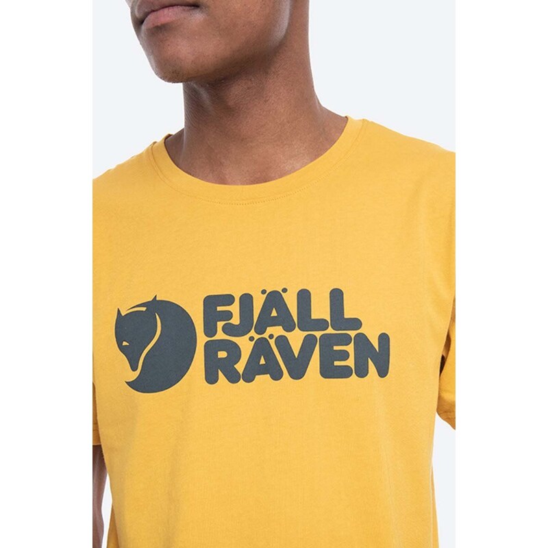 Bavlněné tričko Fjallraven Logo žlutá barva, s potiskem, F87310