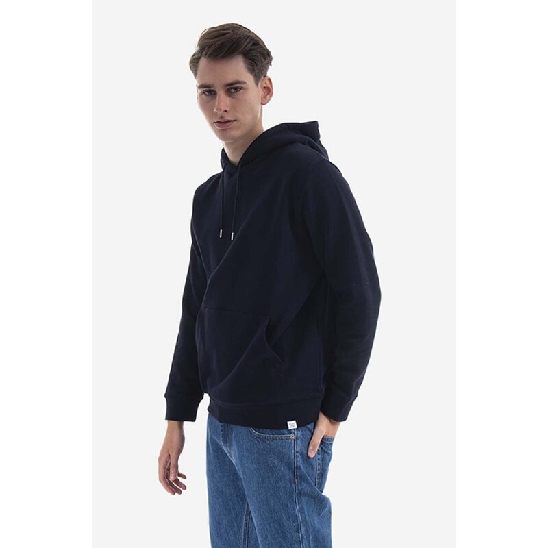 Bavlněná mikina Norse Projects Vagn Classic Hood pánská, tmavomodrá barva, s kapucí, hladká, N20.1276.7004-7004