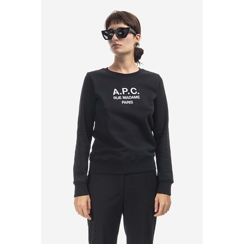 Bavlněná mikina A.P.C. Sweat Tina COEZD-F27561 MARINE dámská, černá barva, s aplikací