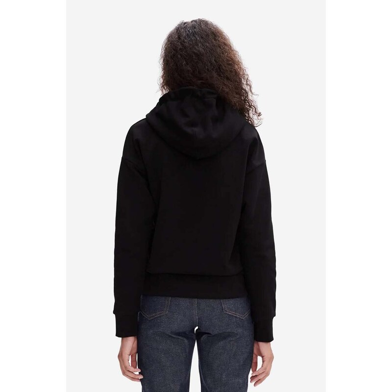 Bavlněná mikina A.P.C. Hoodie Christina dámská, černá barva, s kapucí, aplikací, COEIP-F27624 BLACK