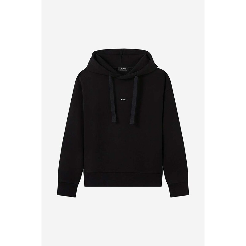 Bavlněná mikina A.P.C. Hoodie Christina dámská, černá barva, s kapucí, aplikací, COEIP-F27624 BLACK