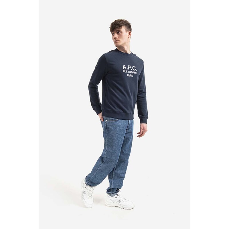 Bavlněná mikina A.P.C. Sweat Rufus pánská, tmavomodrá barva, s potiskem, COEBH.H27500-MARINE