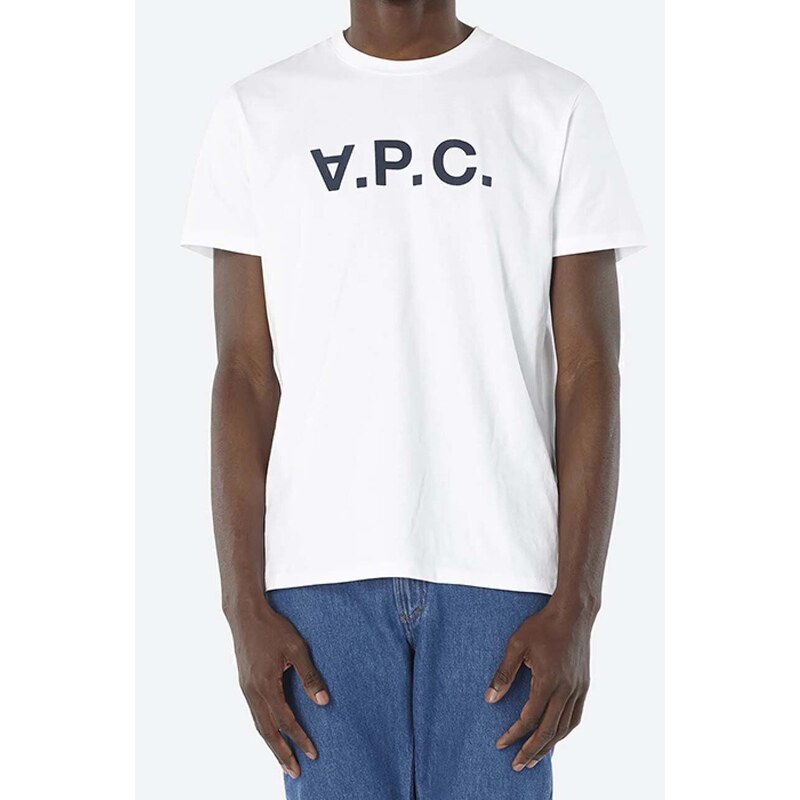 Bavlněné tričko A.P.C. Vpc Blanc bílá barva, s potiskem, COBQX.H26586-DARKNAVY