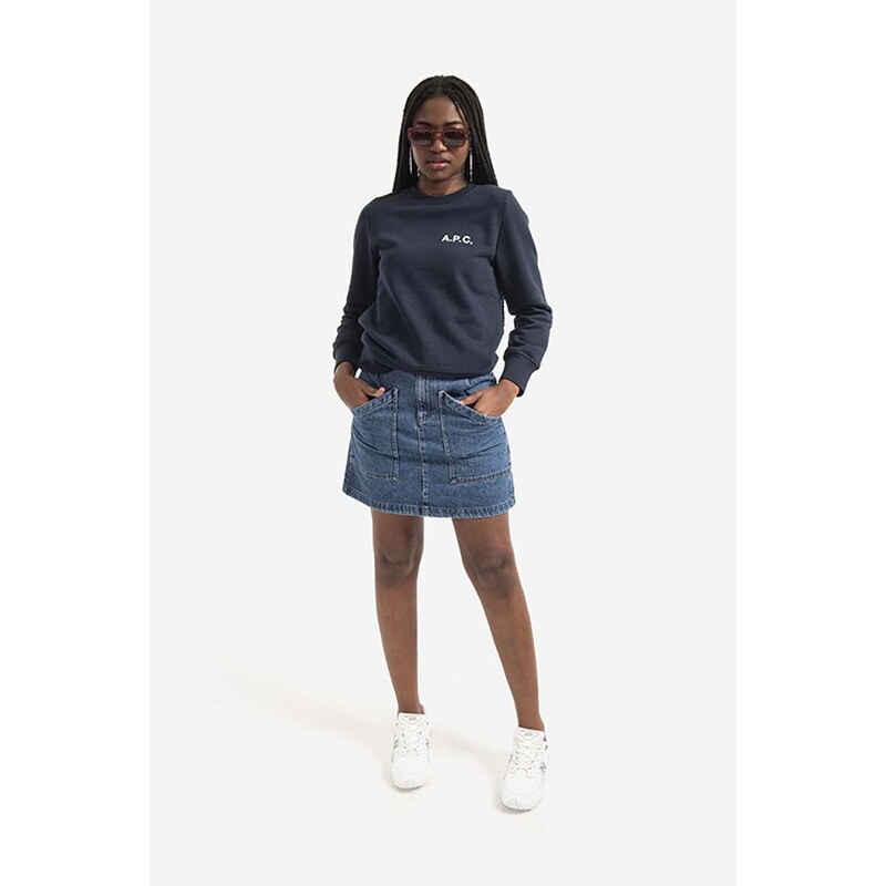 Bavlněná mikina A.P.C. Sweat Shelley COETM-F27693 DARK NAVY dámská, tmavomodrá barva, s potiskem