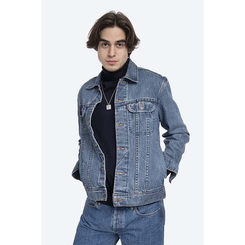 Džínová bunda A.P.C. Veste Jean Us COZZK-H02223 INDIGO pánská, tmavomodrá barva, přechodná