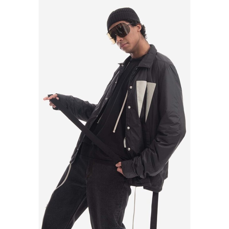 Bunda Rick Owens DRKSHDW Snapfront Jacket DU01C6782 NDEH1 pánská, černá barva, přechodná, oversize, DU01C6782-BLACK