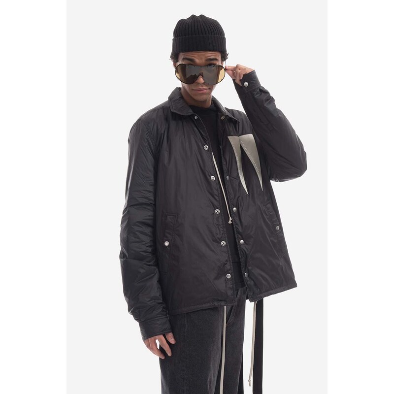 Bunda Rick Owens DRKSHDW Snapfront Jacket DU01C6782 NDEH1 pánská, černá barva, přechodná, oversize, DU01C6782-BLACK