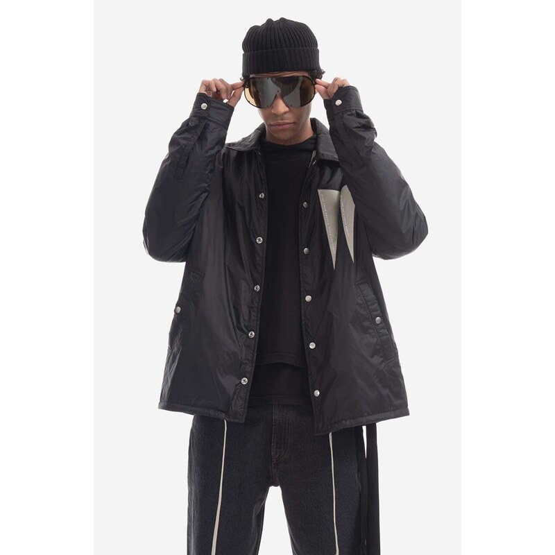 Bunda Rick Owens DRKSHDW Snapfront Jacket DU01C6782 NDEH1 pánská, černá barva, přechodná, oversize, DU01C6782-BLACK