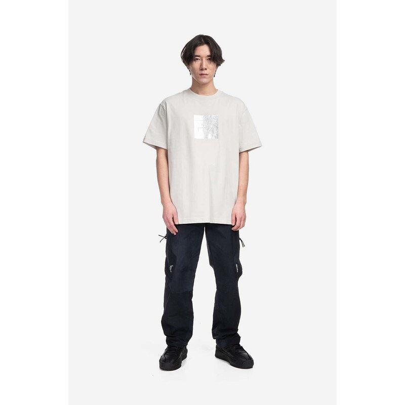 Bavlněné tričko A-COLD-WALL* Foil Grid SS T-Shirt šedá barva, s potiskem, ACWMTS110-BONE