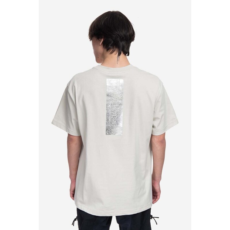 Bavlněné tričko A-COLD-WALL* Foil Grid SS T-Shirt šedá barva, s potiskem, ACWMTS110-BONE