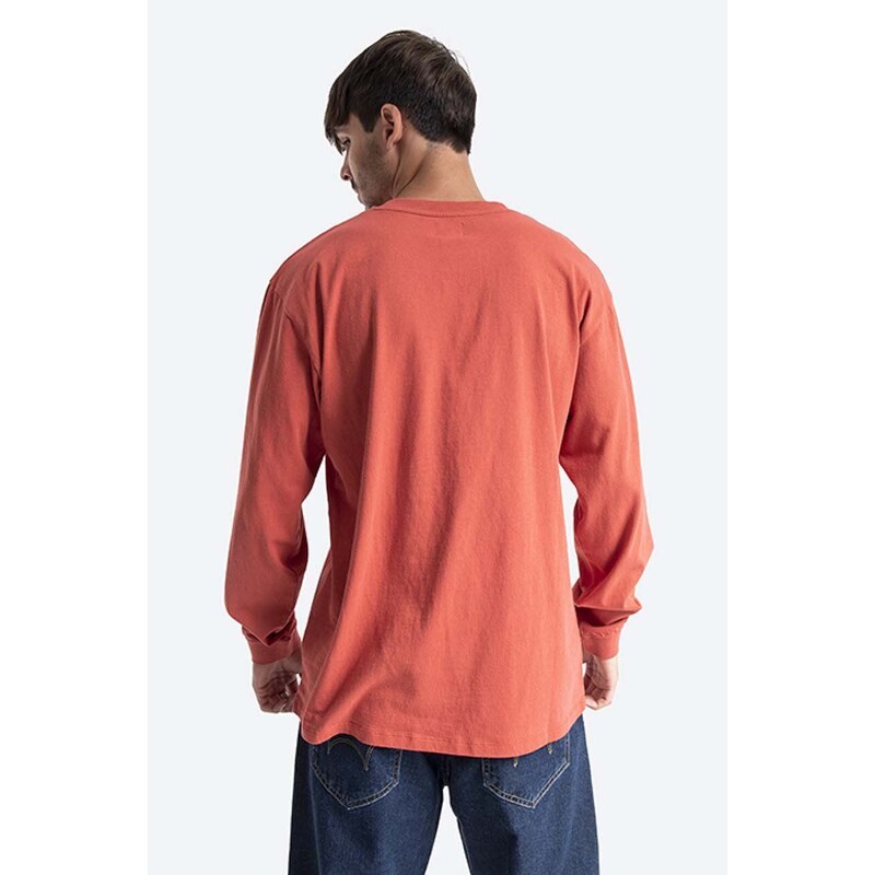 Bavlněné tričko s dlouhým rukávem Edwin Embroidery TS LS červená barva, s aplikací, I029701.0N0TT-Multi