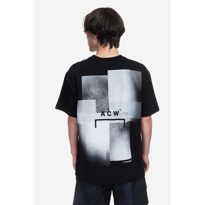 Bavlněné tričko A-COLD-WALL* Brutalist SS T-Shirt černá barva, s potiskem, ACWMTS103-BONE