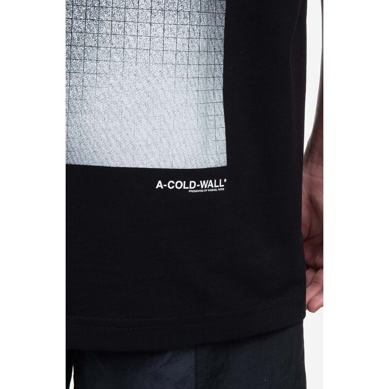 Bavlněné tričko A-COLD-WALL* Brutalist SS T-Shirt černá barva, s potiskem, ACWMTS103-BONE