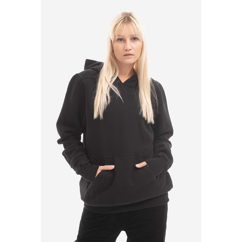 Bavlněná mikina Rick Owens Granbury dámská, černá barva, s kapucí, s potiskem, DS02B4227.FEP1-Black