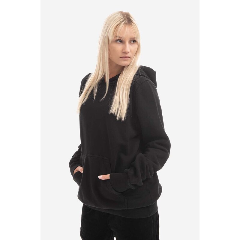 Bavlněná mikina Rick Owens Granbury dámská, černá barva, s kapucí, s potiskem, DS02B4227.FEP1-Black