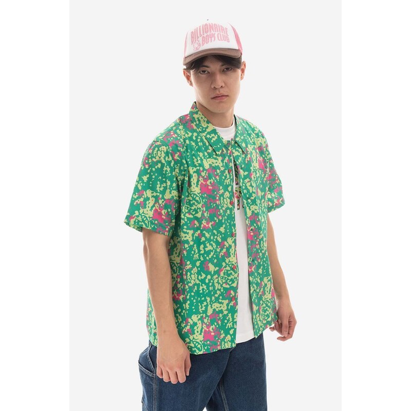 Košile Billionaire Boys Club Jungle Camo Camp Collar Shirt B22319 GREEN zelená barva, regular