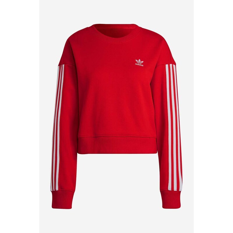 Bavlněná mikina adidas Originals 3-Stripes Cropped Sweatshirt dámská,  červená barva, s aplikací, IB7395-red - GLAMI.cz