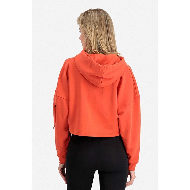 Mikina Alpha Industries dámská, oranžová barva, s kapucí, s potiskem, 106044.577-orange