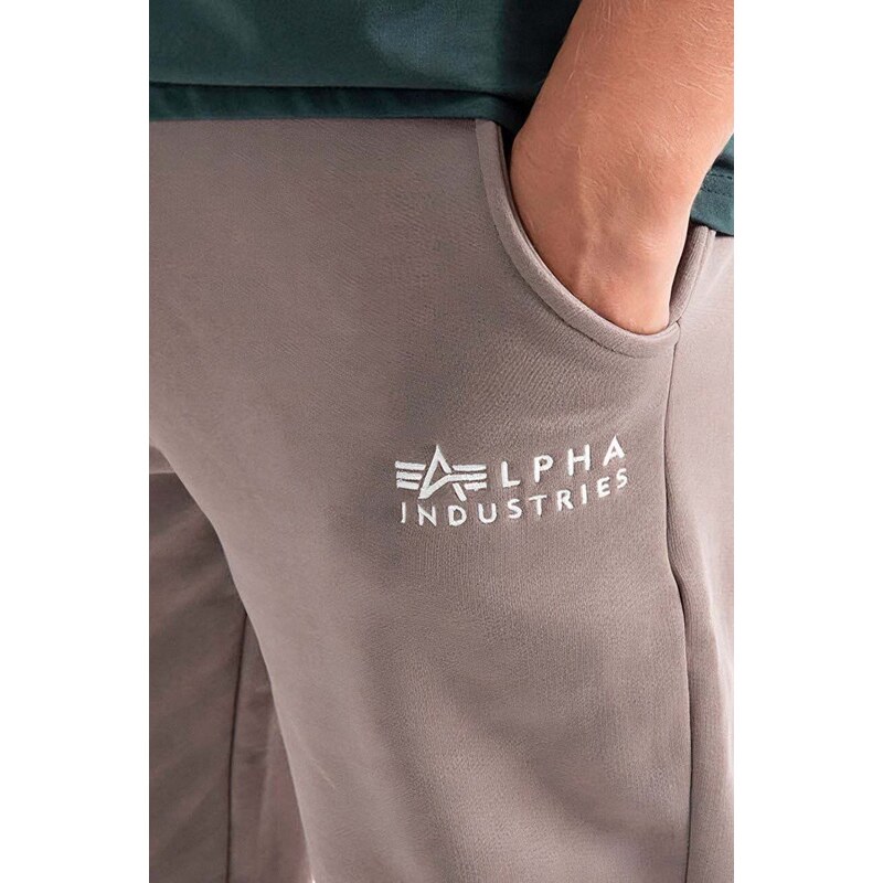 Bavlněné tepláky Alpha Industries hnědá barva, s potiskem, 118365.628-brown