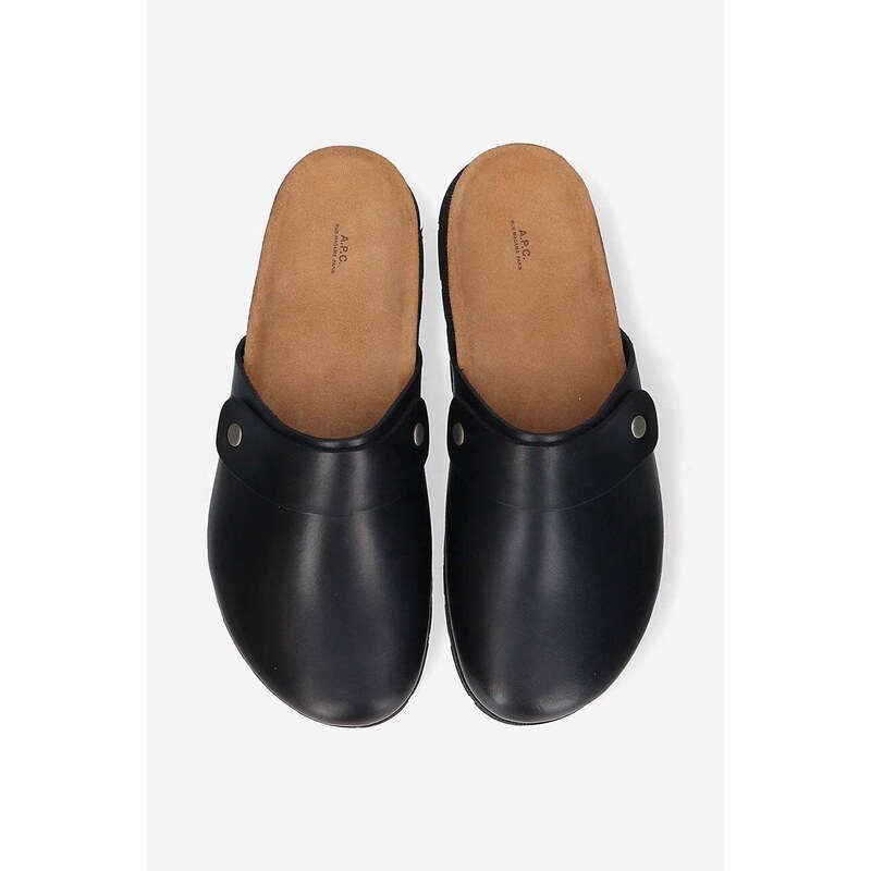 Kožené pantofle A.P.C. Mules Danny pánské, černá barva, PXAWV-H51068 BLACK