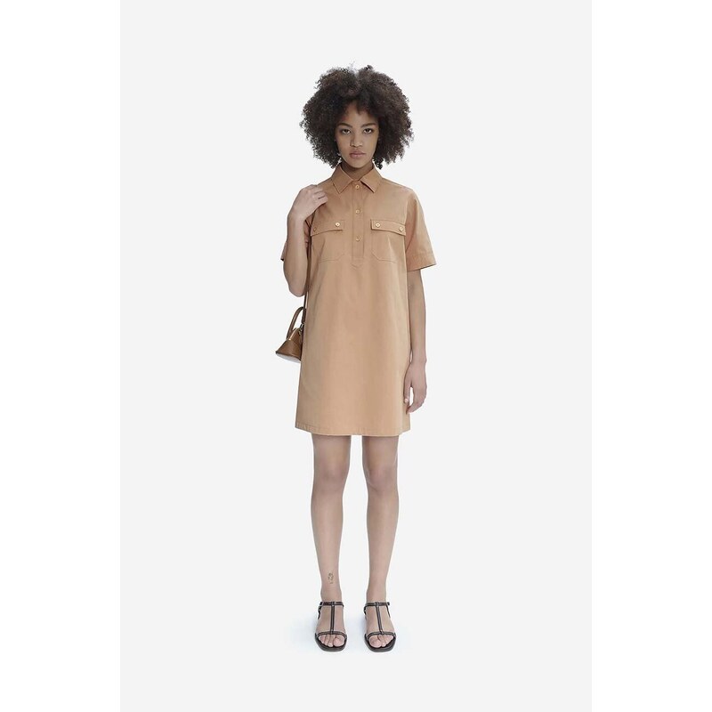 Bavlněné šaty A.P.C. Robe Berangere béžová barva, mini, COGBM-F05953 BEIGE