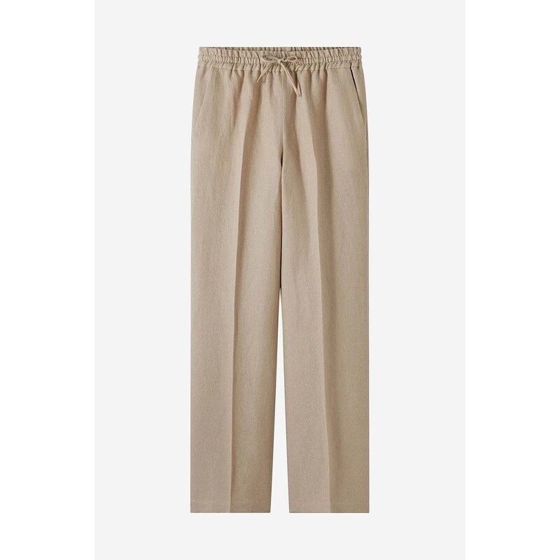Plátěné kalhoty A.P.C. Pantalon Carlota béžová barva, jednoduché, medium waist, LIAEO-F08426 BEIGE