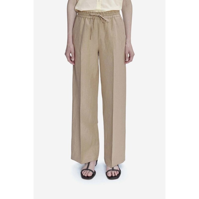 Plátěné kalhoty A.P.C. Pantalon Carlota béžová barva, jednoduché, medium waist, LIAEO-F08426 BEIGE