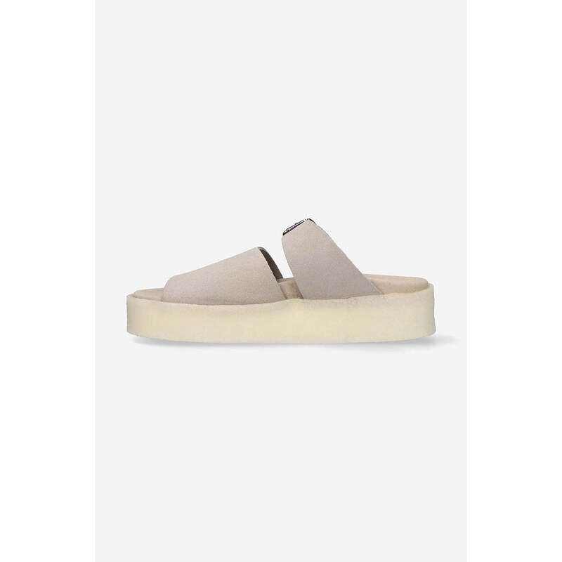 Semišové pantofle Clarks Originals Crepe Slide dámské, béžová barva, na platformě, 26172568