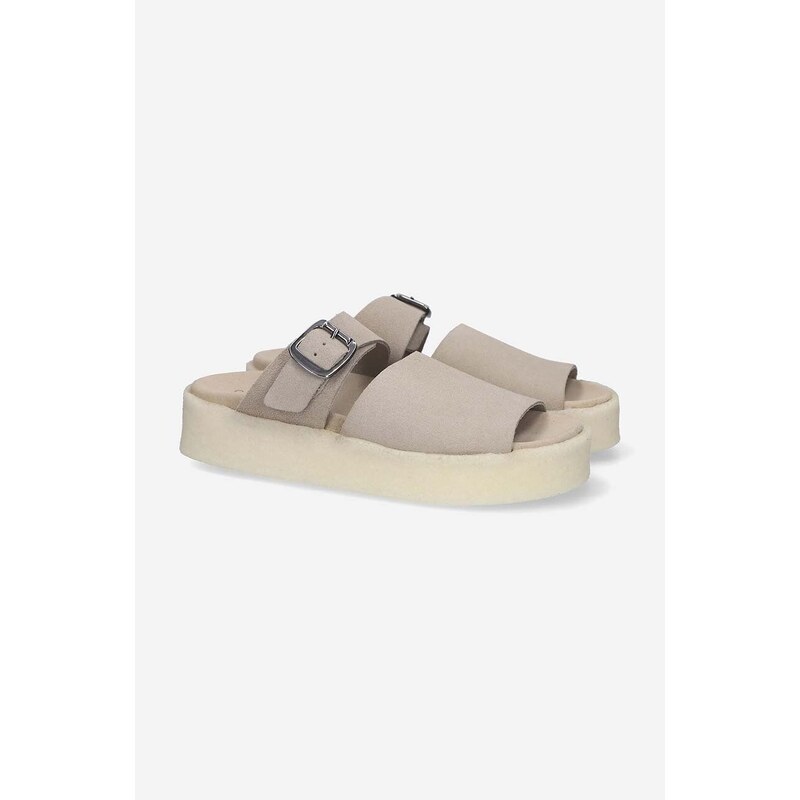 Semišové pantofle Clarks Originals Crepe Slide dámské, béžová barva, na platformě, 26172568