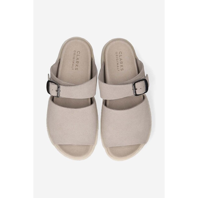 Semišové pantofle Clarks Originals Crepe Slide dámské, béžová barva, na platformě, 26172568