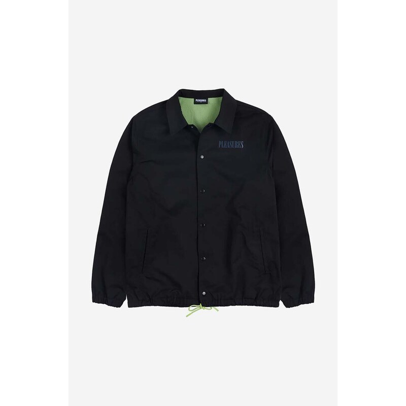 Bunda PLEASURES Bended Coach Jacket pánská, černá barva, přechodná, oversize, P23SP005-WHITE