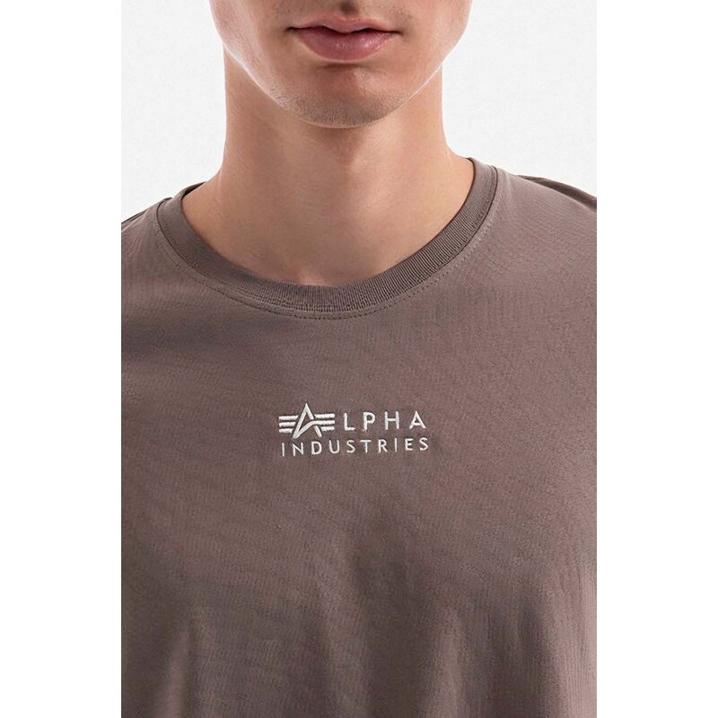 Bavlněné tričko Alpha Industries šedá barva, s potiskem, 118529.628-grey