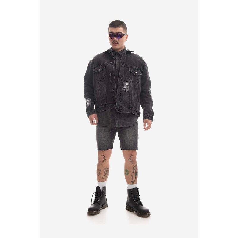 Džínová bunda KSUBI Cropped pánská, černá barva, přechodná, oversize, MPS23JK002-black