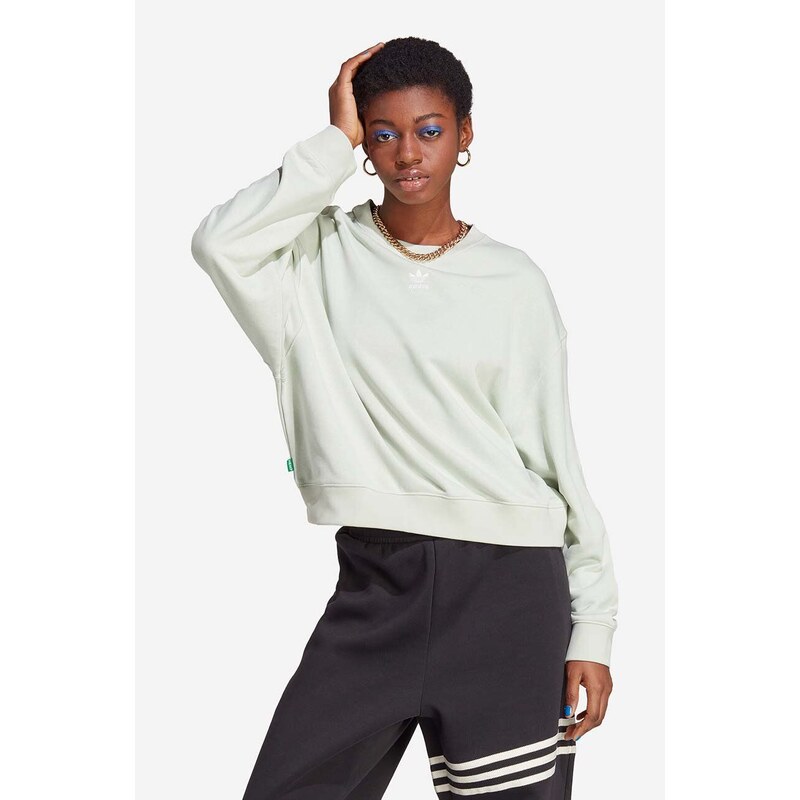 Mikina adidas Originals ESS Sweater dámská, zelená barva, hladká, IC1823-green