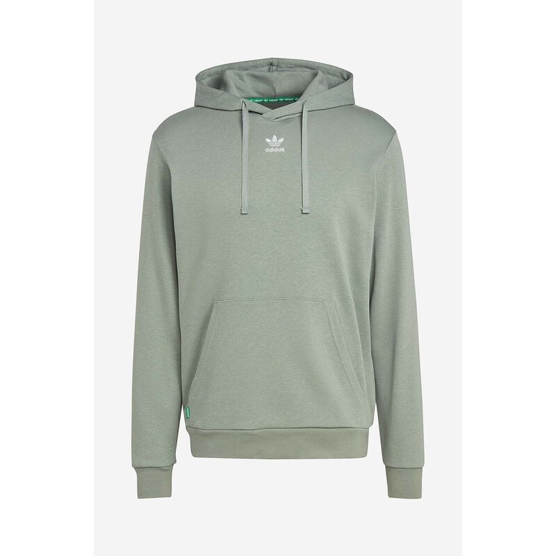 Mikina adidas Originals Ess+ Hoody H pánská, zelená barva, s kapucí, hladká, HR2962-green