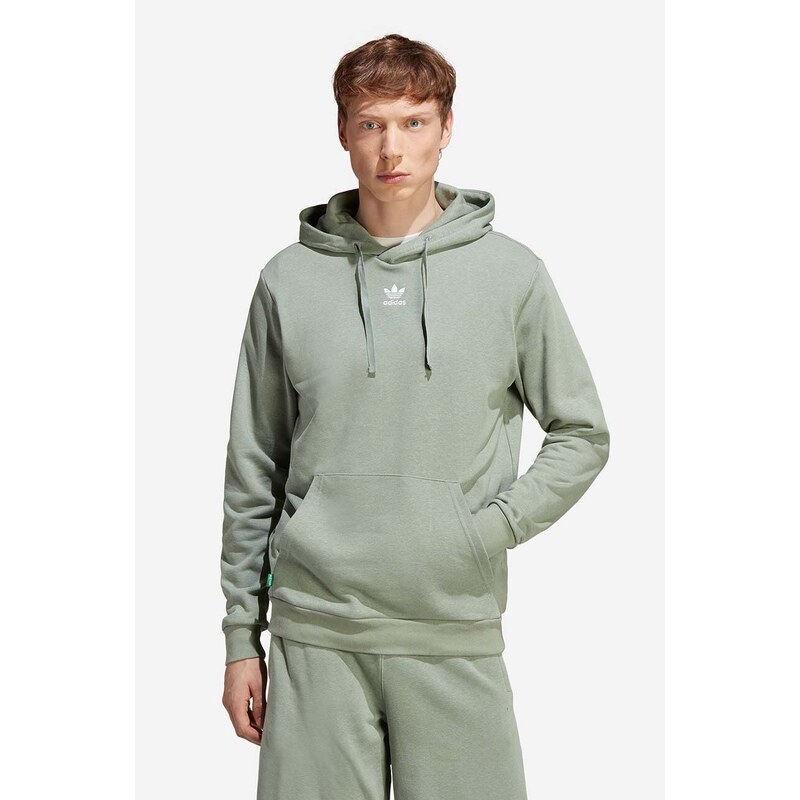 Mikina adidas Originals Ess+ Hoody H pánská, zelená barva, s kapucí, hladká, HR2962-green